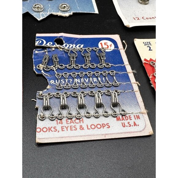 Vintage Sewing Supplies Snap Fasteners Latches Hooks Eyes Loops Prims Clinton - Picture 3 of 8